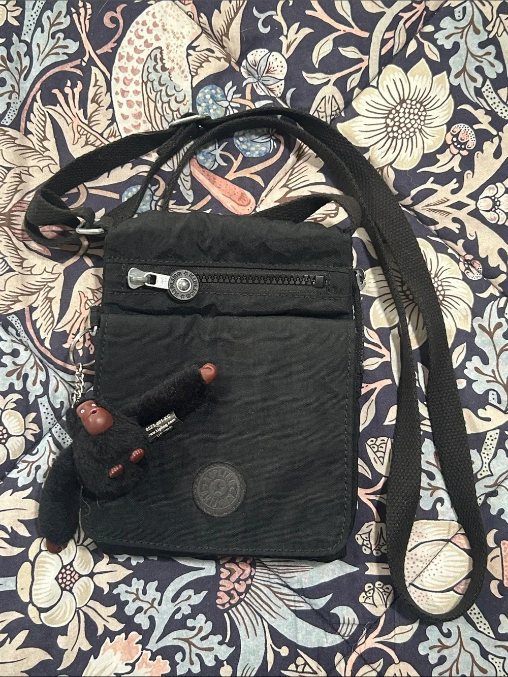 Kipling Black Nylon Crossbody Messenger with Monkey Charm